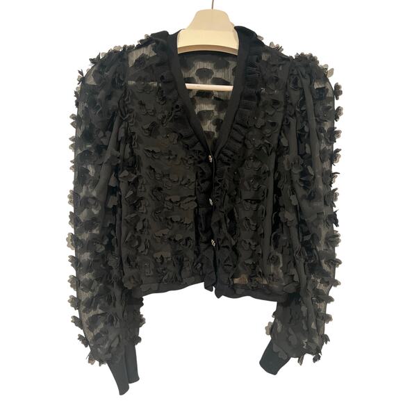 Zara Womens Sheer 3D Floral Cardigan Small Business Casual Semi Formal - Picture 2 of 8